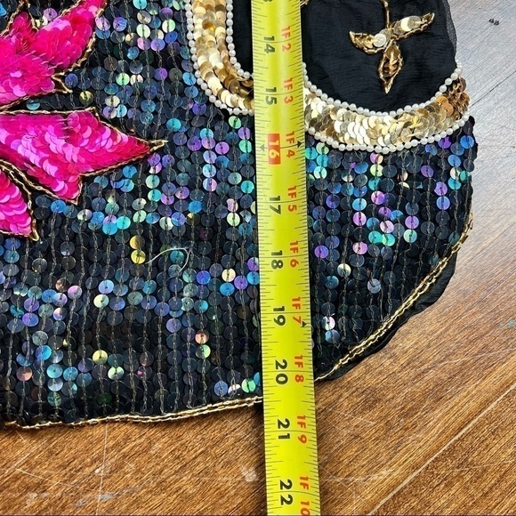 80s VTG Chanson D'Amour Glam Sequins 100% Silk Party Cocktail Evening Top Medium - Picture 6 of 8